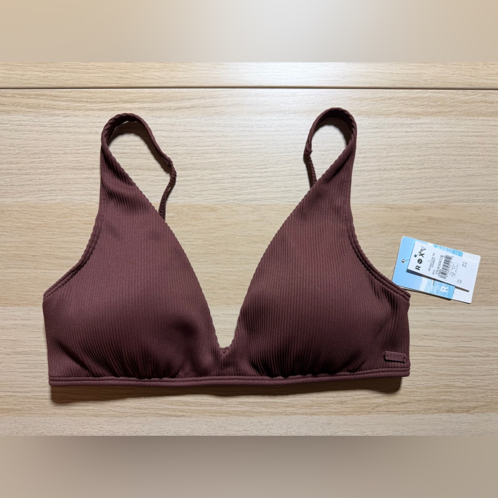 Roxy Rich Chocolate Brown Ribbed Love the Oceana V neck Bikini Set - Picture 4 of 13